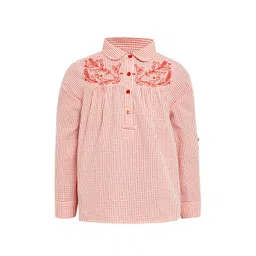 Miyo Girls Red Checked Pure Cotton Shirt Style Top-picture-29