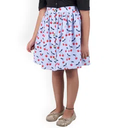 Miyo Girls White & Blue Printed Flared Knee-Length Skirt-picture-40