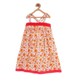 Miyo Girls White & Red Floral Printed A-Line Dress-picture-56