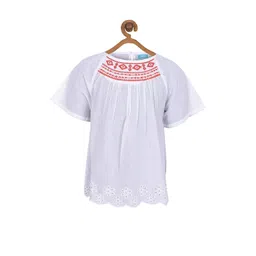 Miyo Girls White & Red Geometric Embroidered Schiffli Top-picture-31