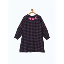 Miyo Navy Blue & Pink Printed Cotton A-Line Dress-picture-39