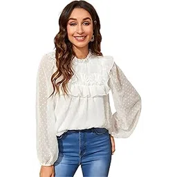 mizago Women's Stylish Ruffle Women's White Top-picture-51