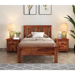 MJ FURNITURE Solid Sheesham Wood Single Bed Without Storage - Elegant and Functional Bedroom Furniture (Honey Finish)-picture-10
