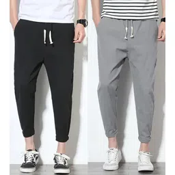 mk brothers Pack of 2 Men Solid Black, Grey Track Pants-picture-0