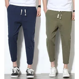 mk brothers Pack of 2 Men Solid Blue, Olive Track Pants-picture-1