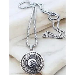 MK gallery Unisex Silver Plated Brass Handcrafted Om Pendant With Chain-picture-38