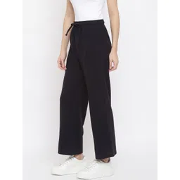 MKH Women Black Regular Fit Solid Wide-Leg Track Pants image 4