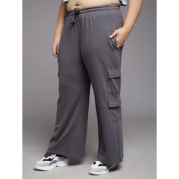 MKH Women Plus Size Solid Regular Fit Mid Rise Cargo Trousers-picture-22