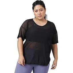 mkh Women's Plus Size Dry Fit Gym Sports T-Shirt | Round Neck Basic Logo - BLK - (MKHWT-N23)-picture-31