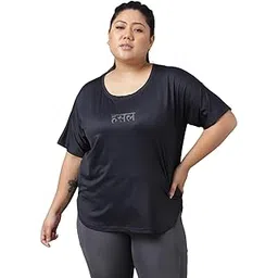 mkh Women's Plus Size Dry Fit Gym Sports T-Shirt | Round Neck HINDI HUSTLE BNB - BLK - (MKHWT-1314)-picture-33