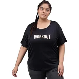 MKH Women's Plus Size Dry Fit Gym Sports T-Shirt | Round Neck WORKOUT PINK - BLK - (MKHWT-1324)-picture-10