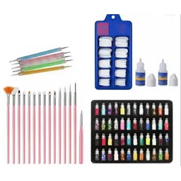 mkldsrh 48 Bottles 3d Nail Art Glitter Sequins Set, 5Pc Double Side Dotting Pen, 15Pcs Nail Art Brush & reusable fake nails & nail glue-picture-32