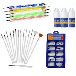 mkldsrh reusable fake nails with nail glue & 4Pc Double Side Dotting Pen, 15Pcs Nail Art Brush Decoration Tool (Multicolour)-picture-27