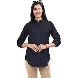 mlada Hemline Solid Shirts for Women | 3/4 Sleeves Classic Rayon Shirt for Office Wear | Collared Neck Shirt for Girls | Regular Fit Shirts | Smart Formal Button Down Shirt for Women-picture-13