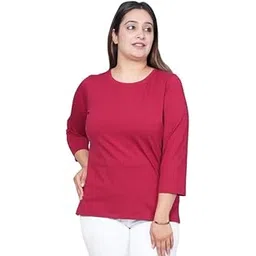mlada Round Neck Cotton Tshirts for Women & Girls | 3/4th Sleeve Slim Fit Stretchable T-Shirt | Causal Wear Solid Pattern T-Shirts for Woman & Girls | Solid Colour Tshirts for Women-picture-27