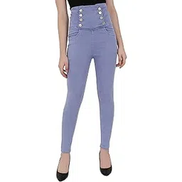 mm-21 8 Button High Waist Slim Fit Denim Jeans for Women-picture-10