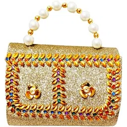 mn hub Small Golden Clutch with Removable Chain and One Designer Fashion Top Handle Purse for Girls for Party and Functions (16 X 5 X 11) CM-picture-10