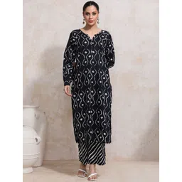 Moara Geometric Printed Notch Neck Pure Cotton Straight Kurta With Trousers-picture-22