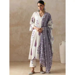Moara Women Floral Printed Cotton Kurta with Trousers & Dupatta-picture-18