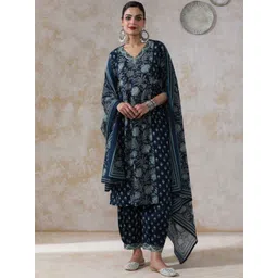 Moara Women Floral Printed Layered Pure Cotton Kurta with Palazzos & With Dupatta-picture-22