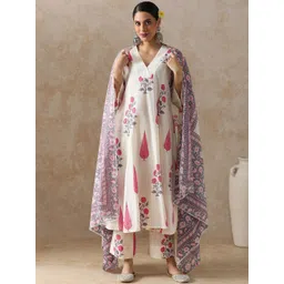 Moara Women Floral Printed Layered Pure Cotton Kurta with Trousers & With Dupatta-picture-19