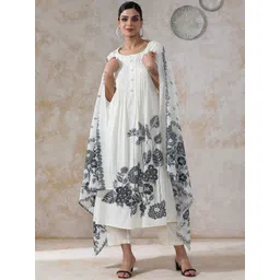 Moara Women Floral Printed Layered Sequinned Pure Cotton Kurta with Trousers & With Dupatta-picture-25