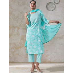 Moara Women Floral Printed Regular Gotta Patti Pure Cotton Kurta with Trousers & With Dupatta-picture-10
