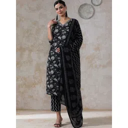 Moara Women Floral Printed Regular Mirror Work Pure Cotton Kurta with Trousers & With Dupatta-picture-21