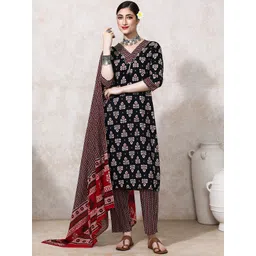 Moara Women Floral Printed Regular Straight Thread Work Knee Length Kurta Set-picture-31