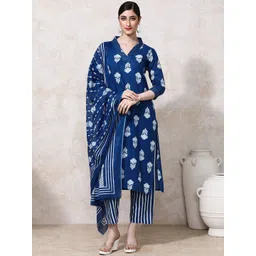 Moara Women Floral Printed Sequinned Pure Cotton Kurta with Trousers & Dupatta-picture-35