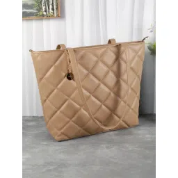 Mochi Beige Quilted Medium Tote Handbag-picture-38