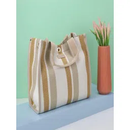 Mochi Beige Striped Medium Tote Bag-picture-32
