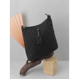Mochi Black Textured Medium Cross Body Bag-picture-38