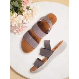 Mochi Brown & Grey Wedge Sandals-picture-32