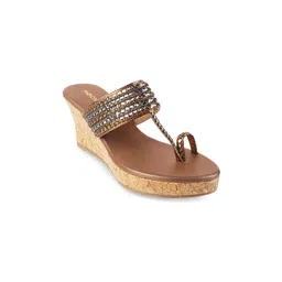 Mochi Gold-Toned & Silver-Toned Striped Wedge Heels-picture-15