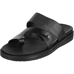 mochi Men's Faux Leather Textured Toe Ring Slipper Stylish Sandals-picture-11