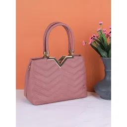 Mochi Peach-Coloured Textured Structured Handheld Bag with Detachable Sling Strap-picture-40