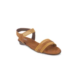 Mochi Women Brown Textured Open Toe Flats-image-2