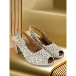 Mochi Women Embellished Beaded Block Heel Peep Toes-picture-22