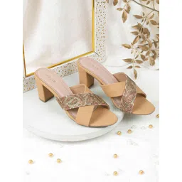Mochi Women Embellished Block Peep Toes Heels-picture-23