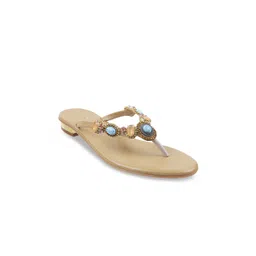 Mochi Women Embellished Open Toe T- Strap Flats image 1