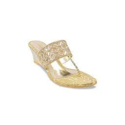 Mochi Women Gold-Toned & Silver-Toned Embellished Suede Wedge Heels-picture-15