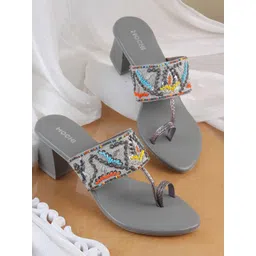 Mochi Women Printed Open Toe Block Heel Sandals-picture-33