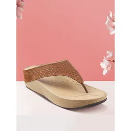 Mochi Women Tan Brown & Gold-Toned Embellished Comfort Heels-image-48