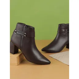 Mochi Women Textured Pointed Toe Casual Regular Boots-image-11