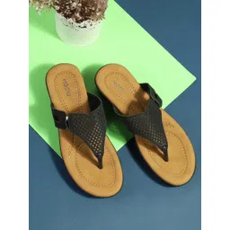 Mochi Women Textured Synthetic T-Strap Flats with Laser Cuts-picture-42