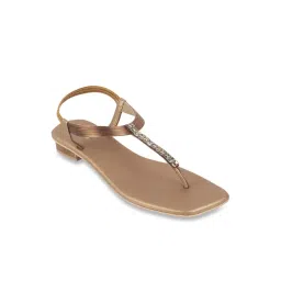 Mochi Women's Antique Gold T-Strap Sandals-picture-45