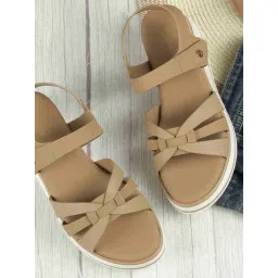 Mochi Women's Beige Ankle Strap Wedges-picture-29