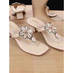 Mochi Women's Beige T-Strap Sandals-picture-42