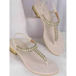Mochi Women's Beige T-Strap Sandals-picture-29